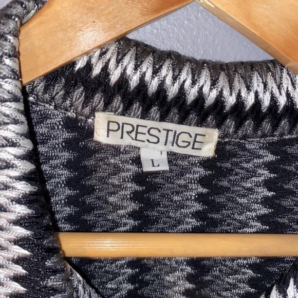 Men’s PRESTIGE Ombre Zig Zag Shimmer Dressy Disco Button Down Shirt Black Silver - Picture 7 of 10